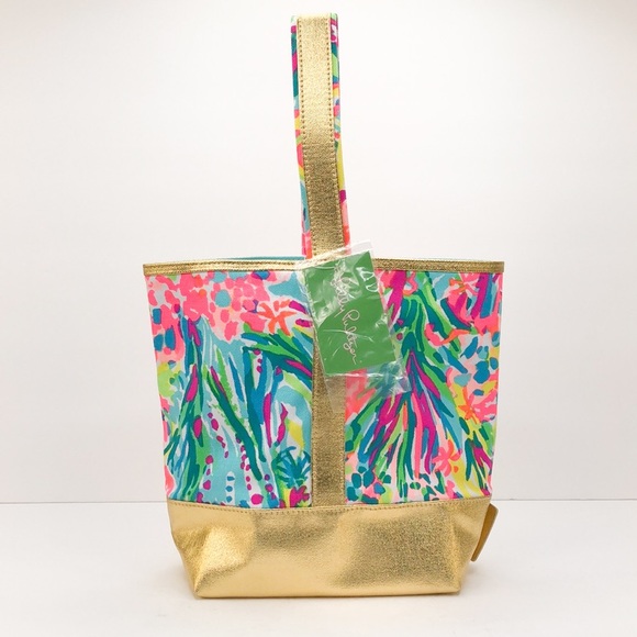Lilly Pulitzer Handbags - Lilly Pulitzer Blue Gold Fan Sea Pants Wine Tote